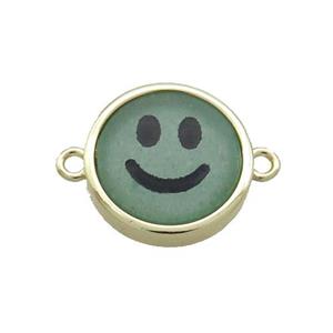 Green Aventurine Emoji Connector Smileface Circle Gold Plated, approx 15mm dia