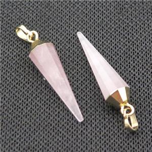 Natural Pink Rose Quartz Bullet Pendant Gold Plated, approx 8-30mm