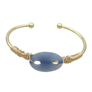 Copper Bangle With Blue Aventurine Wire Wrapped Gold Plated, approx 18-25mm, 50-65mm