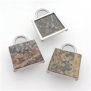 Natural LeopardSkin Jasper Bag Pendant Platinum Plated Mixed, approx 25-33mm