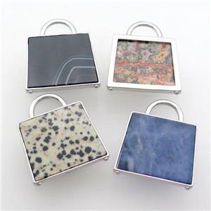 Natural Gemstone Bag Pendant Platinum Plated Mixed, approx 25-33mm