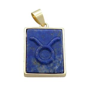 Natural Lapis Lazuli Pendant Zodiac Leo Blue Rectangle Gold Plated, approx 16-20mm