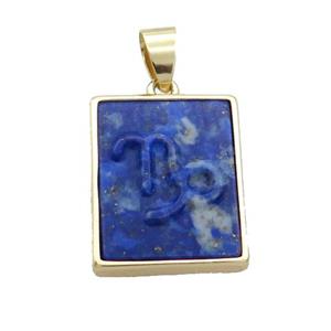 Natural Lapis Lazuli Pendant Zodiac Capricorn Blue Rectangle Gold Plated, approx 16-20mm