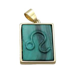 Natural Malachite Pendant Zodiac Taurus Green Rectangle Gold Plated, approx 16-20mm