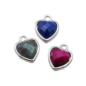 Mix Gemstone Heart Pendant Platinum Plated, approx 11mm