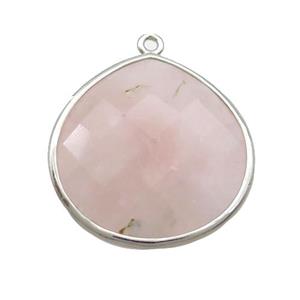 Pink Rose Quartz Teardrop Pendant Platinum Plated, approx 25mm