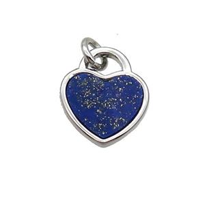 Copper Heart Pendant Pave Blue Lapis Platinum Plated, approx 12mm