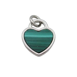 Copper Heart Pendant Pave Malachite Platinum Plated, approx 12mm