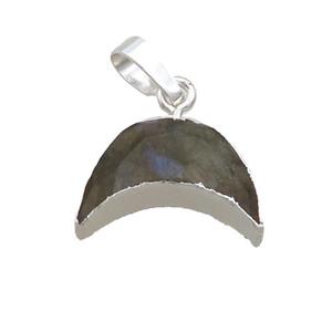 Natural Labradorite Moon Pendant Shiny Silver, approx 13-18mm