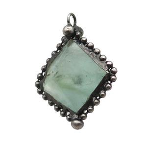 Green Fluorite Pendant Freeform Antique Silver, approx 20-30mm