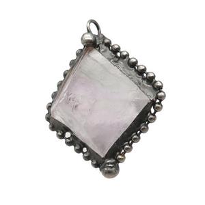 Fluorite Pendant Freeform Multicolor Antique Silver, approx 20-30mm