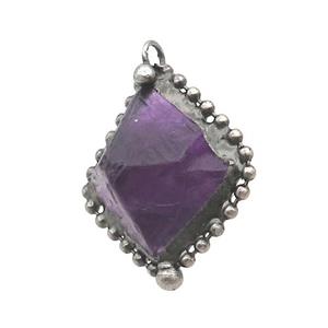 Purple Fluorite Pendant Freeform Antique Silver, approx 20-30mm