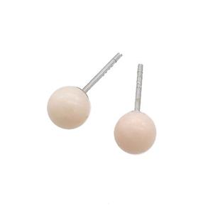 White Coral Stud Earring 925 Sterling Silver, approx 5mm