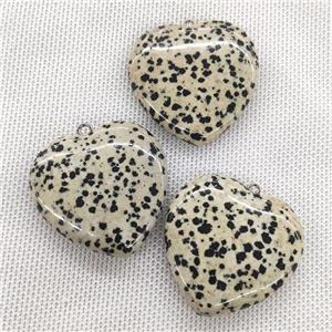 Natural Black Dalmatian Spot Jasper Heart Pendant, approx 40mm