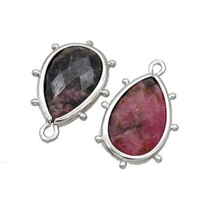 Pink Rhodonite Teardrop Pendant Platinum Plated, approx 10-18mm