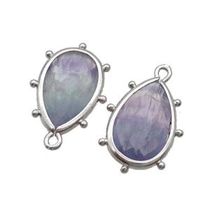 Purple Fluorite Teardrop Pendant Platinum Plated, approx 10-18mm