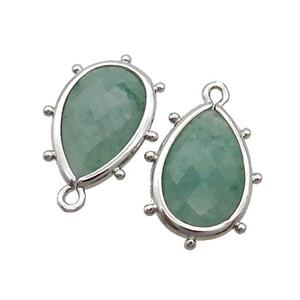 Natural Green Strawberry Quartz Teardrop Pendant Platinum Plated, approx 10-18mm