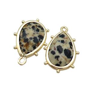 Natural Dalmatian Jasper Black Spot Teardrop Pendant Gold Plated, approx 10-18mm