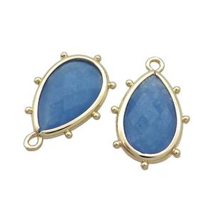 Blue Jade Teardrop Pendant Dye Gold Plated, approx 10-18mm