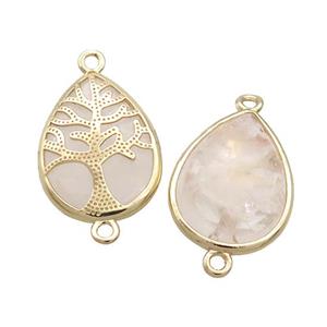 Clear Quartz Teardrop Connector Tree Of Life Gold Plated, approx 15-20mm