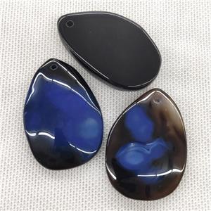 Natural Agate Teardrop Pendant Dye Blue, approx 20-50mm