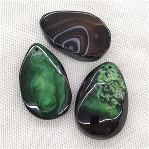 Natural Agate Teardrop Pendant Dye Green, approx 20-50mm