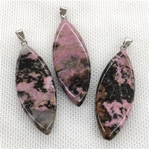 Natural Rhodonite Leaf Pendant Pink, approx 20-50mm