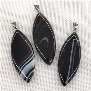 Natural Stripe Agate Leaf Pendant Black Banded, approx 20-50mm