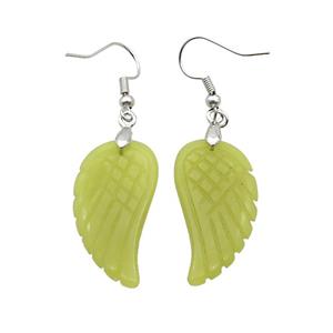 Lemon Jade Angel Wings Hook Earring Olive, approx 15-30mm