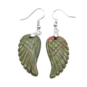 Green Unakite Angel Wings Hook Earring, approx 15-30mm