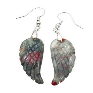 African Bloodstone Angel Wings Hook Earring, approx 15-30mm