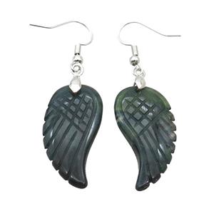 Green Moss Agate Angel Wings Hook Earring, approx 15-30mm