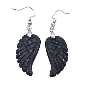 Blue Sandstone Angel Wings Hook Earring, approx 15-30mm