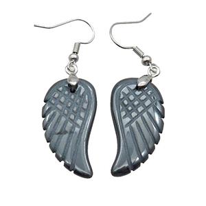 Blue Hematite Angel Wings Hook Earring, approx 15-30mm