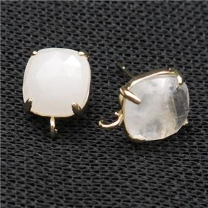 Copper Stud Earring Pave Clear Quartz Square Gold Plated, approx 11mm