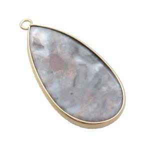 Ocean Agate Teardrop Pendant Gold Plated, approx 20-40mm