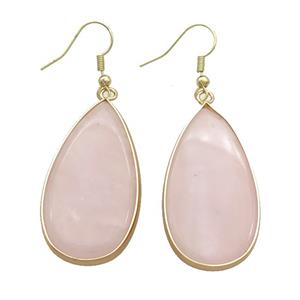 Pink Rose Quartz Copper Hook Earrings Teardrop Gold Plated, approx 20-40mm