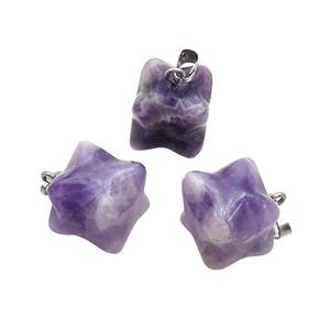 Natural Dogtooth Amethyst Merkaba Star Cube Pendant Purple, approx 15mm