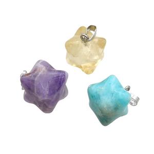 Natural Gemstone Merkaba Star Cube Pendant Mixed, approx 15mm