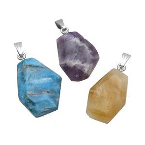 Natural Gemstone Slice Pendant Flat Slab Freeform Mixed, approx 15-25mm