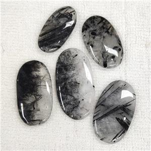 Natural Black Rutilated Quartz Pendant Oval, approx 15-40mm