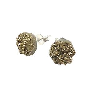 Gold Druzy Quartz Stud Earrings Platinum Plated, approx 8mm