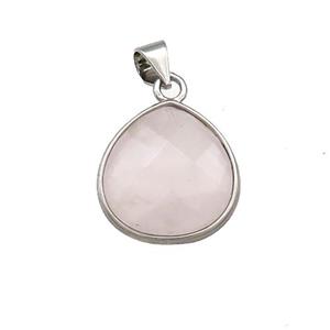 Natural Pink Rose Quartz Teardrop Pendant Platinum Plated, approx 15mm