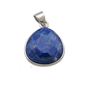 Natural Blue Lapis Lazuli Teardrop Pendant Platinum Plated, approx 15mm