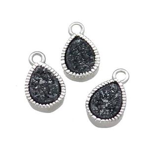 Black Quartz Druzy Teardrop Pendant, approx 6x8mm