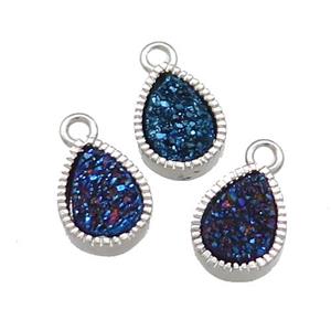 Blue Quartz Druzy Teardrop Pendant, approx 6x8mm