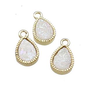 White AB-Color Quartz Druzy Teardrop Pendant, approx 6x8mm