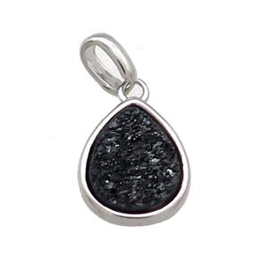 Black Quartz Druzy Teardrop Pendant, approx 10-12mm