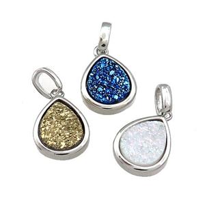 Quartz Druzy Teardrop Pendant Mixed Color, approx 10-12mm