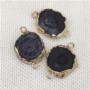 Solar Quartz Slice Connector Black Dye Gold Plated, approx 10-20mm